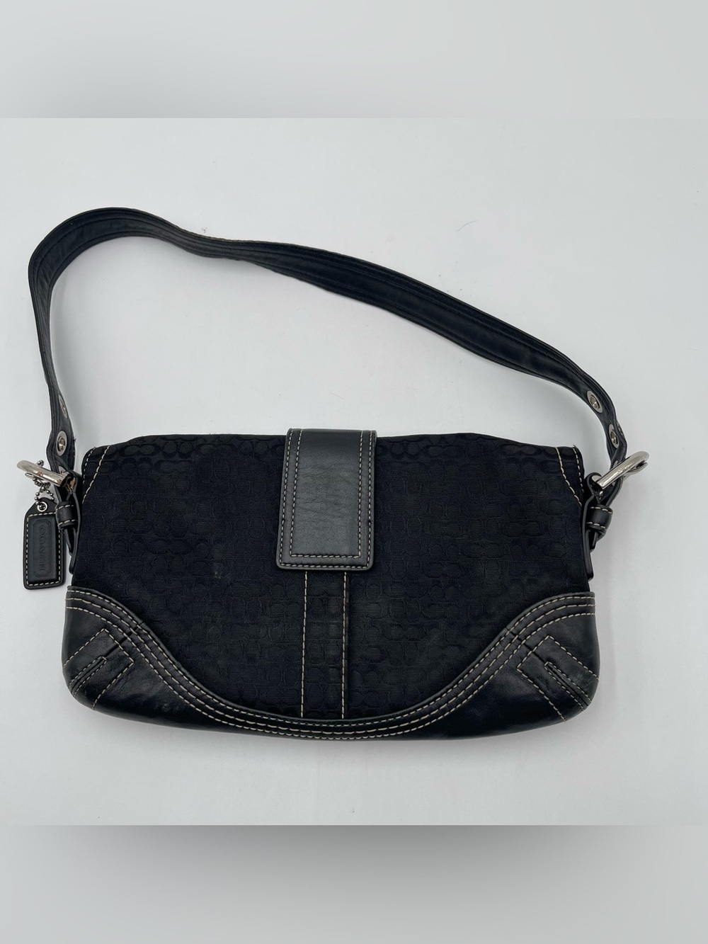 Vtg Y2K Coach Small Soho Signature C Black Canvas Shoulder Bag Hobo Leather - Picture 6 of 15